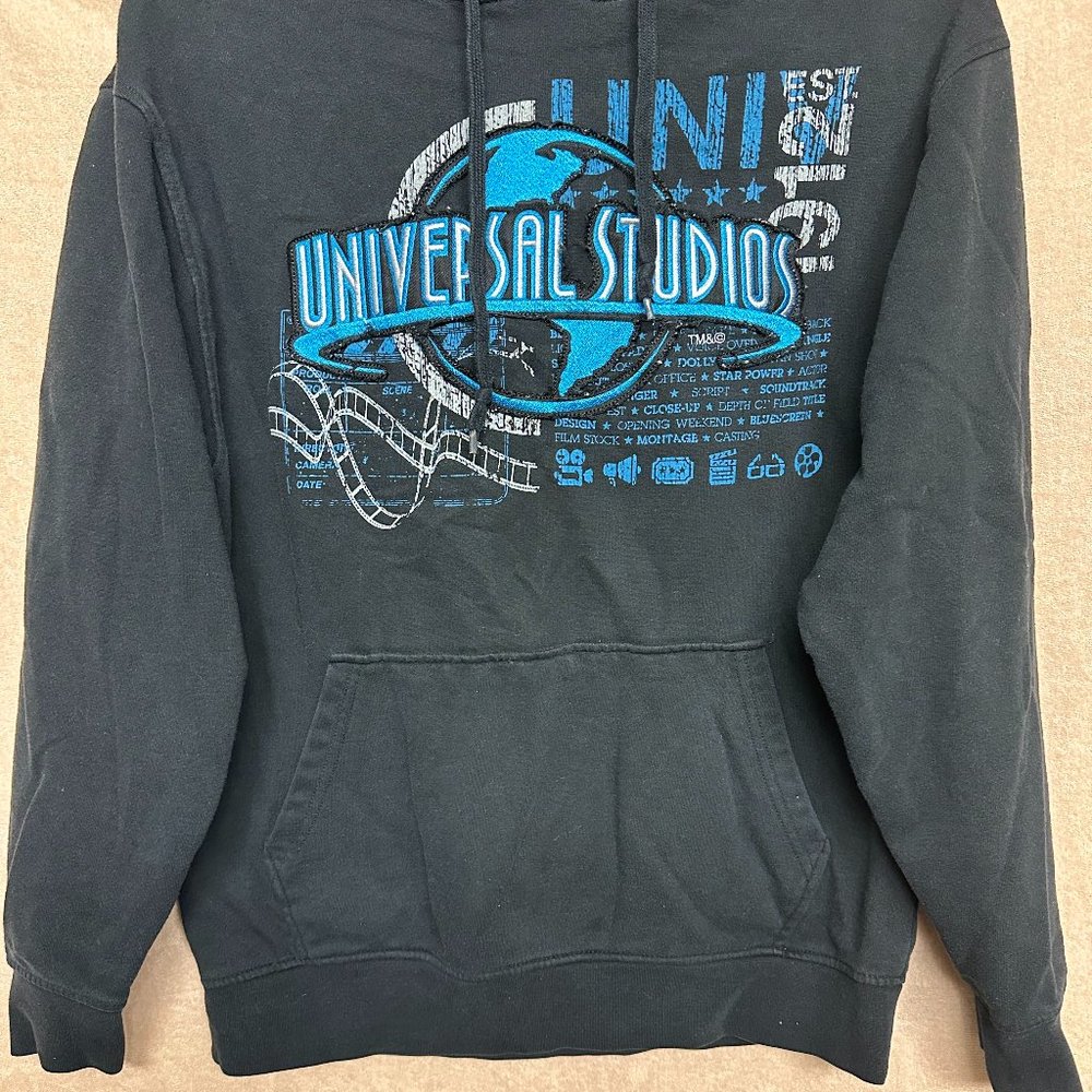 Universal Studios Hoodie Mens‎ Medium Black Blue Graphic Pullover Sweatshirt